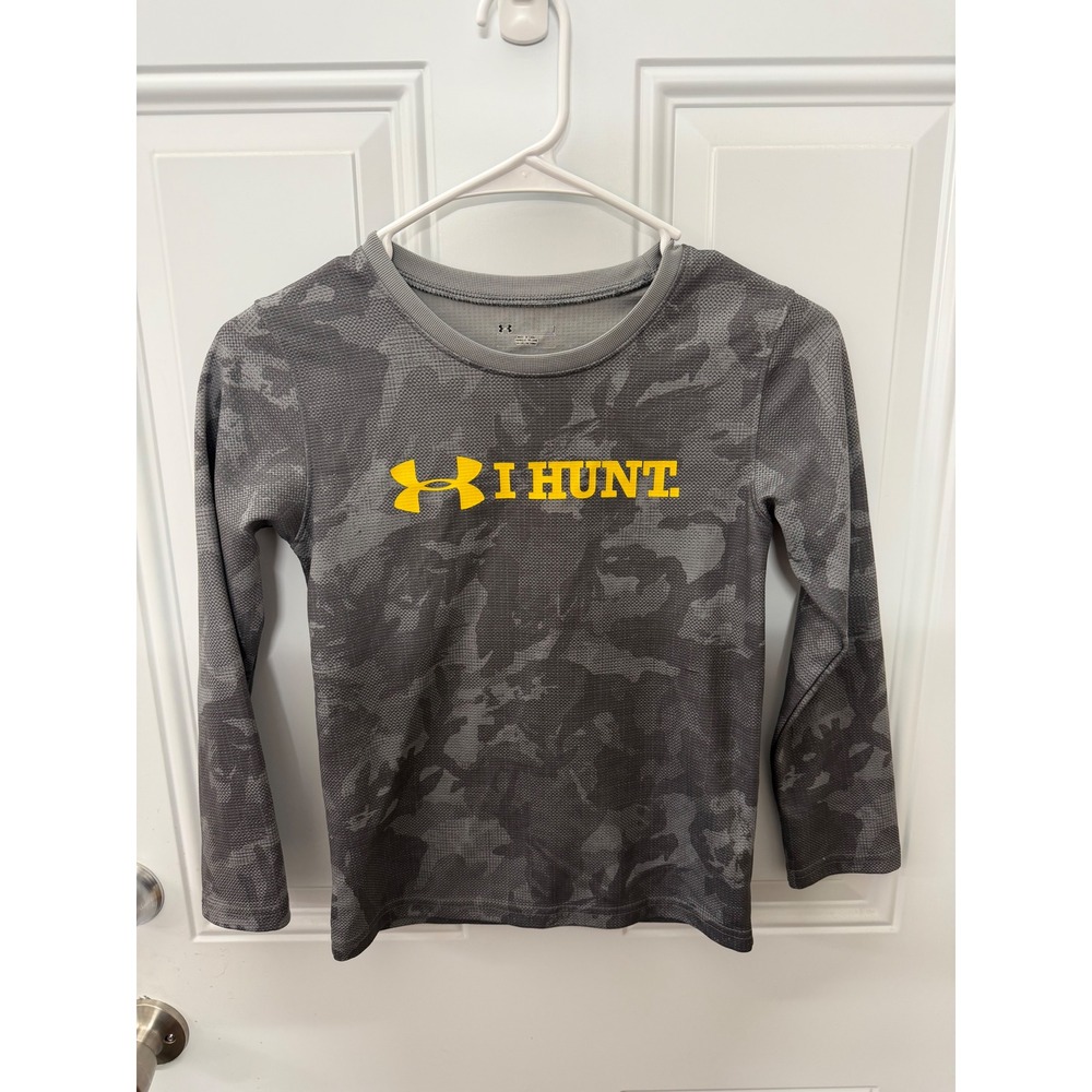 Under Armour Kids Grey Camo I Hunt Long Sleeve Performance Shirt Size 7